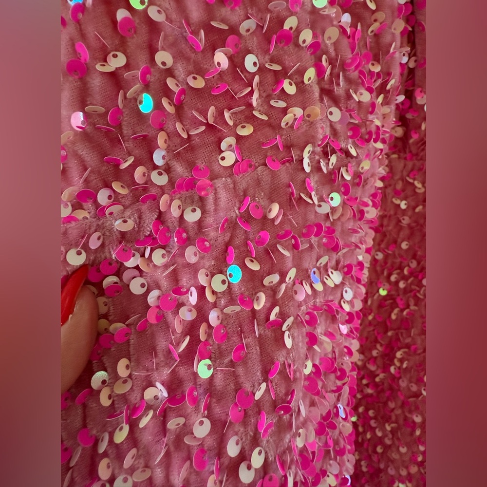 Southern Fried Chicks Pink Velvet Sequin Beaded Dress Medium M NWOT - Picture 4 of 10